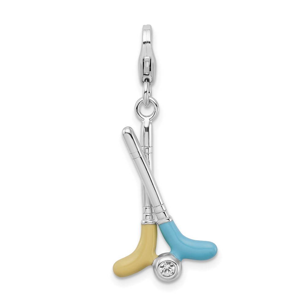 925 Silver Enameled Swarovski Crystals Golf Clubs Bracelet Charm Lobster Clasp